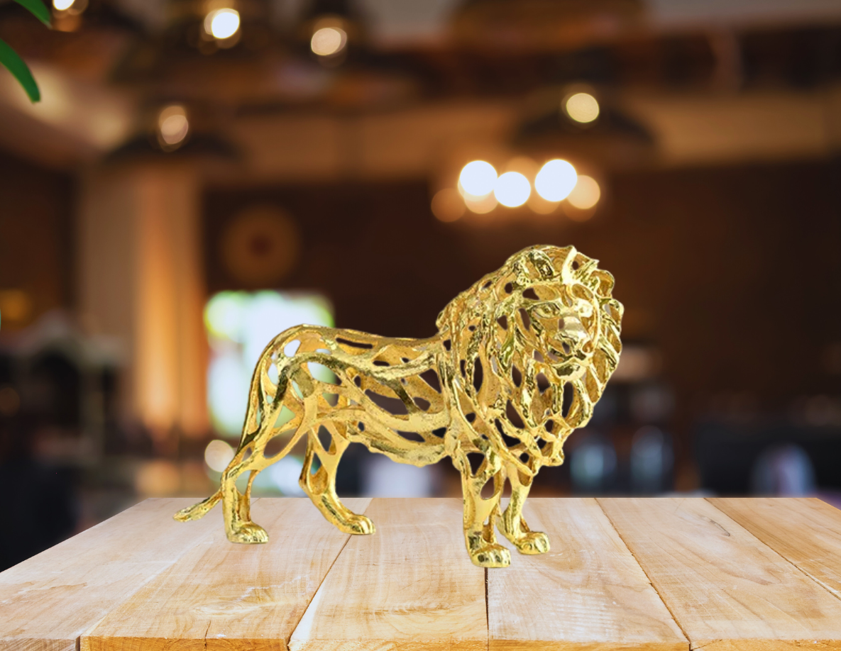 Golden Lion Statue – Luxurious Metal Home Decor Piece